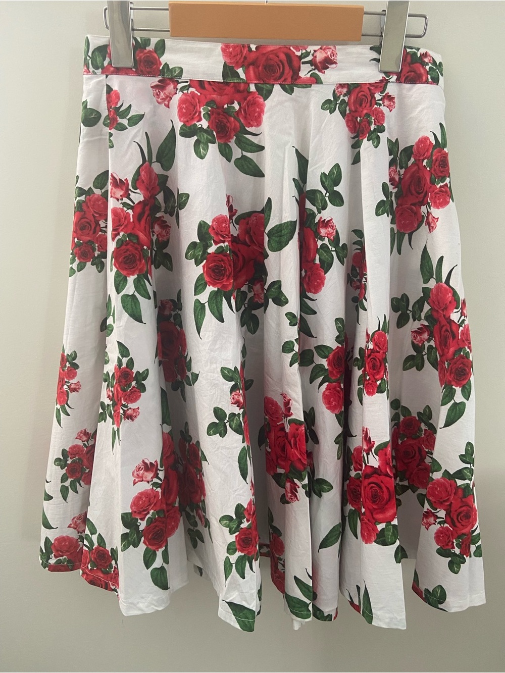 Hell Bunny Vintage White Circle Skirt with Red Rose Print